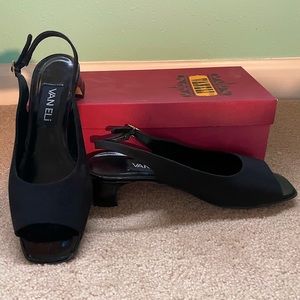 Slightly worn and heels in good shape.